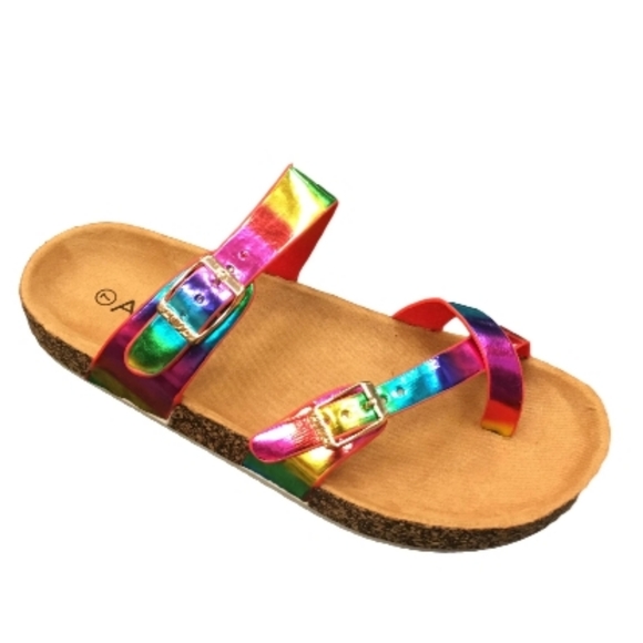 rainbow metallic sandals